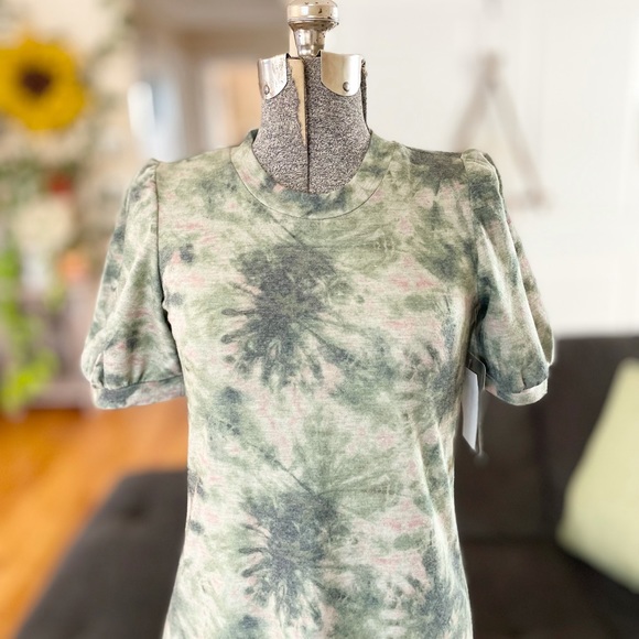 Tie dye extra small olive green & pink short sleeve crew neck mini dress - Picture 3 of 6